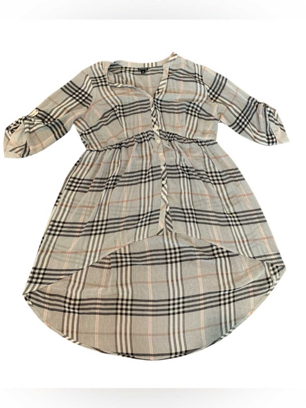 Torrid Plaid Chiffon Tunic 3/4 Roll Tab Sleeve High Low  Plus Size 0 (XL)